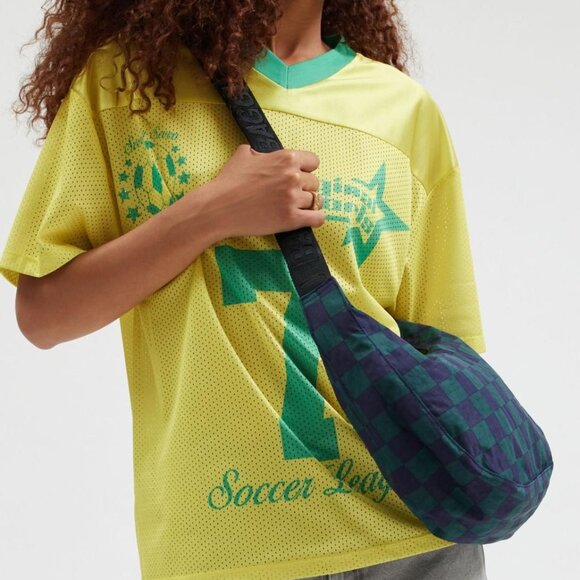 NWT Baggu Crescent Bag Medium - Navy Green Check - Picture 7 of 7